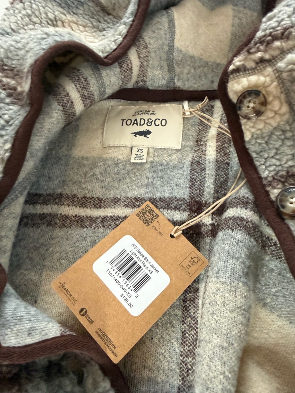 Toad&Co Sespe Barn Jacket Light Ash Plaid / XS New with tags NWT - Picture 6 of 10